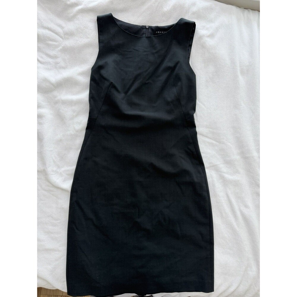 Theory Black Wool Sheath Dress Minimalist Sleeveless Size 4 Made in USA - Picture 8 of 9